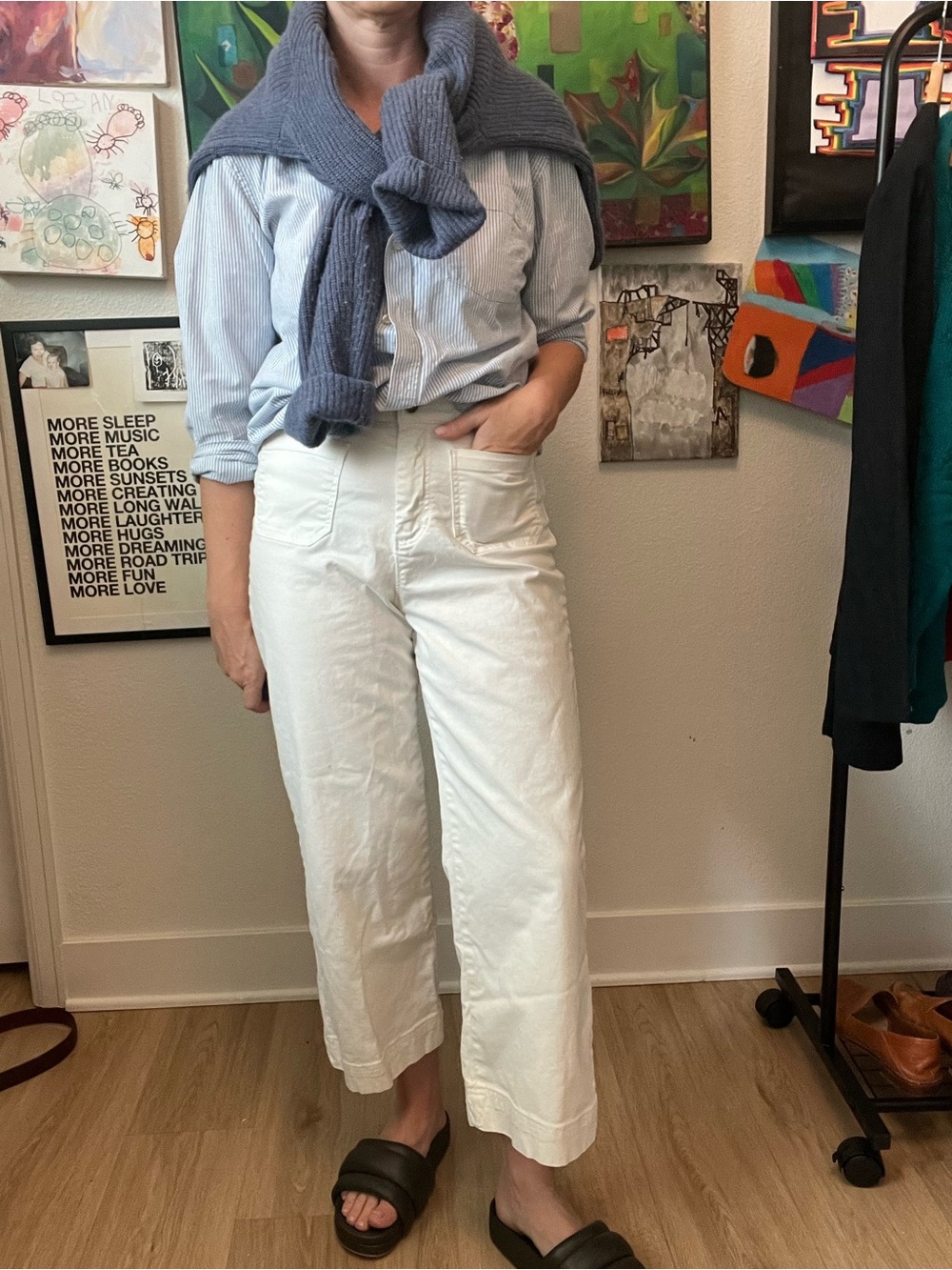 Marine Layer White Wide Leg Crop Pants High Rise Patch Pocket Sailor Size 10